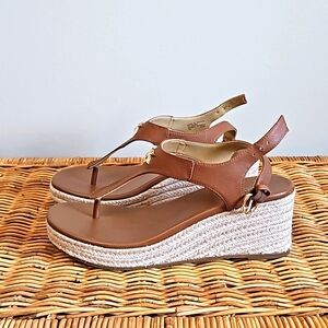 Michael Kors Laney Saffiano Leather Espadrille Wedge Sandal - Size 8
